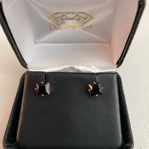 Black CZ square cut stud earrings